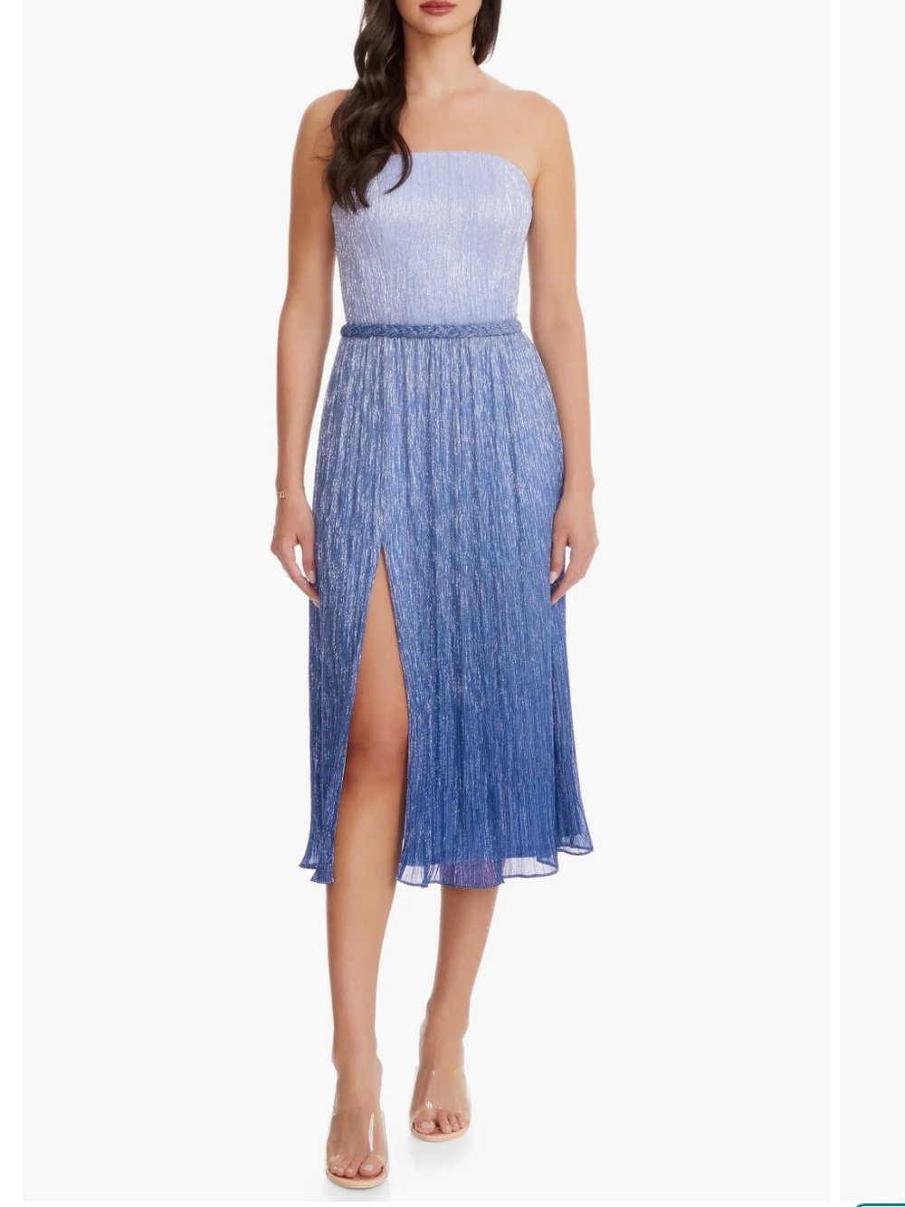 Dress The Population Haldis Metallic Ombré Strapless Cocktail Dress Blue Sz  XXS
